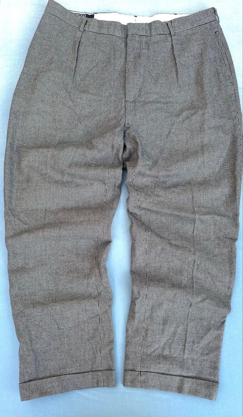Vtg Polo Ralph Lauren Pants Mens 40x30 Pleated Houndstooth Cotton Wool Blend